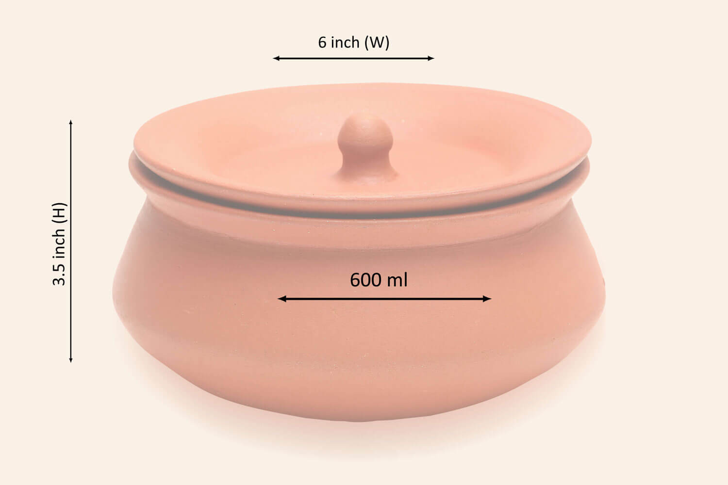 Red Terracotta Medium Cooking Pot with Lid (600 ml) M04 - Image 4