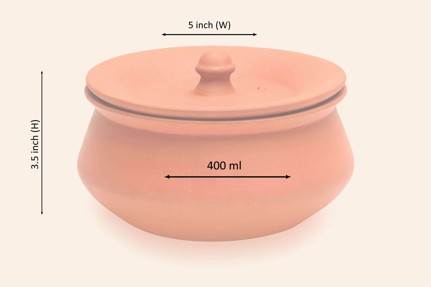 Red Terracotta Small Cooking Pot with Lid (400 ml) M03 - Image 4